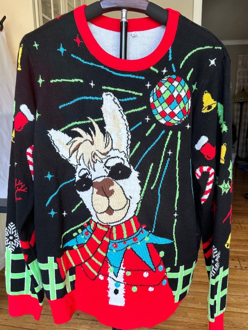 Light Up Ugly Christmas Sweater Alpaca Disco Ball Size M LED